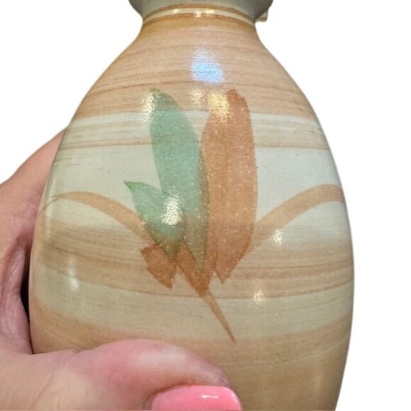 Handcrafted Ceramic Vase With Abstract Leaf Design & Neutral Tones - Picture 4 of 6
